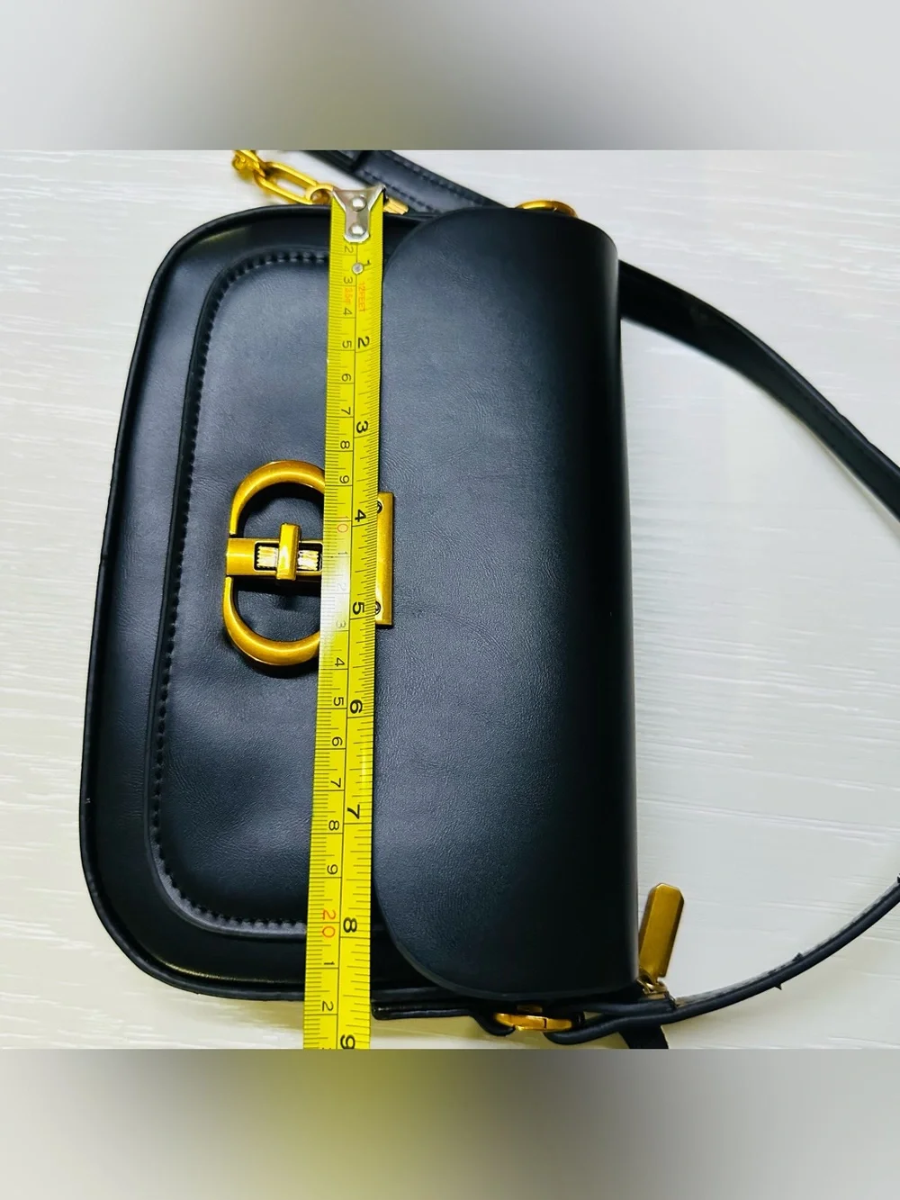 Black PU Leather Shoulder Bag with Gold Hardware